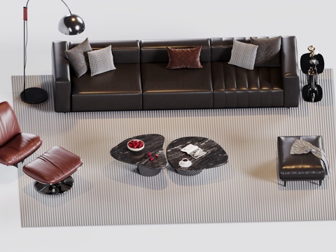 现代高级黑沙发组合su模型