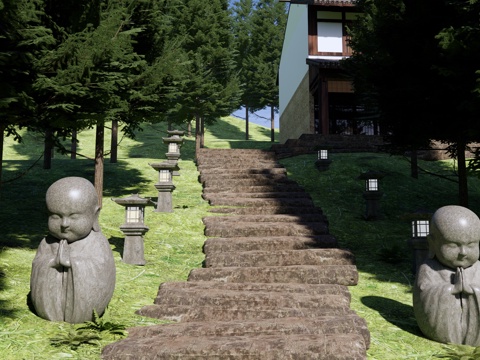 新中式 台阶 石头台阶汀步 景观石头踏步 整石台阶 林间小道su模型