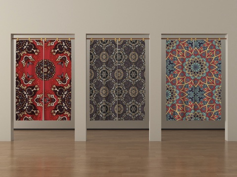 现代窗帘 门帘 布帘 民俗图案 多彩布艺su模型