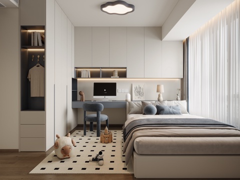  现代简约榻榻米卧室3d模型 