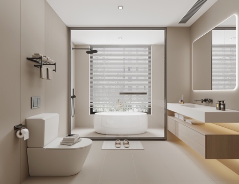  现代卫生间 浴室柜 马桶 淋浴3d模型 