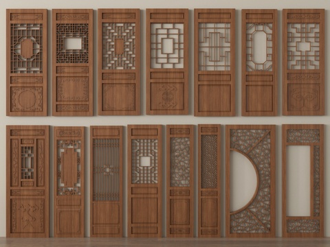 中式门窗 古建门 花格门 仿古木门 实木花格 雕花门 镂空花su模型