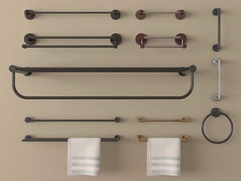 现代中古毛巾架 置物架 毛巾 卫浴小件su模型