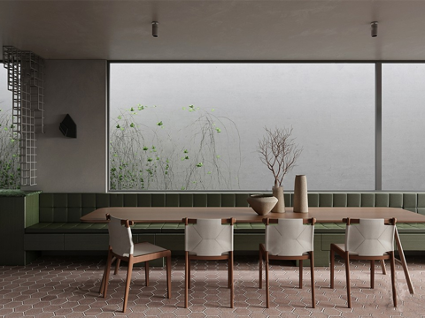 侘寂餐厅卡座 餐厅su模型