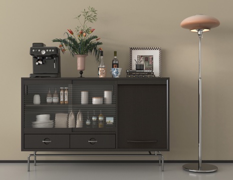 法式餐边柜  储物柜 边柜 置物柜 落地灯 矮柜su模型