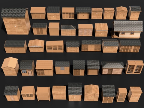 现代设备房 小木屋 庭院杂物间 防腐木工具房 户外储物间su模型