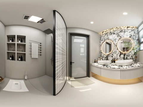  现代轻奢卫生间 轻奢洗手台 玻璃隔断 