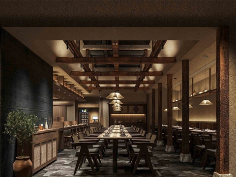 现代日料店 日式居酒屋 日式拉面 餐桌椅su模型