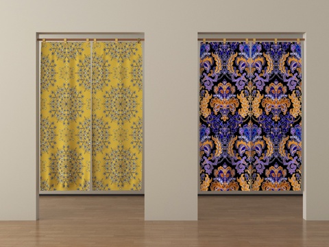 现代窗帘 门帘 布帘 民俗图案 多彩布艺su模型