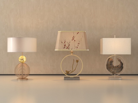  新中式台灯组合 金属台灯3d模型 