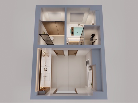  卫生间鸟瞰 现代卫生间 浴盆 卫生间隔断 家政间3d模型 