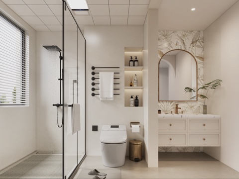  法式卫生间 主卫 淋浴隔断 浴室柜 智能马桶3d模型 