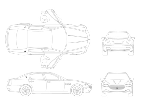 汽车三视图CAD图库cad施工图