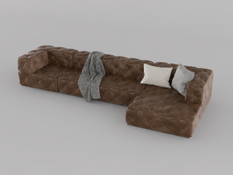 多人皮沙发su模型