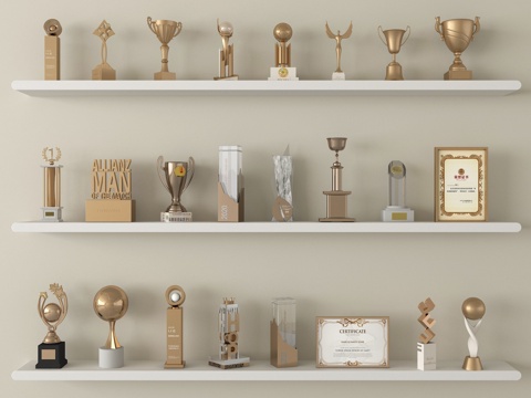 现代奖杯 奖状 荣誉证书su模型