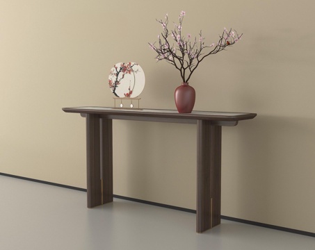 新中式条案 端景条案 玄关柜 盆栽su模型