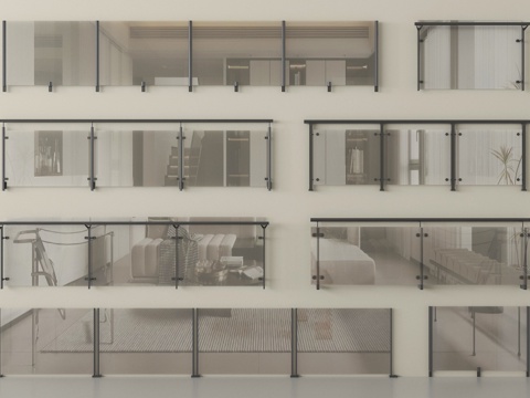 现代围栏护栏 玻璃栏杆 阳台护栏su模型