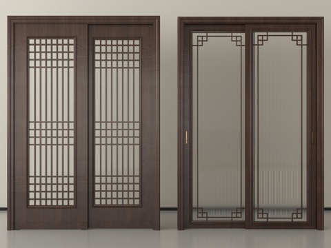 新中式推拉门  玻璃推拉门 厨卫门 阳台门su模型