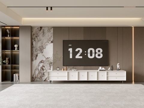 意式客厅 意式电视背景墙 电视柜 沙发茶几组合 电视一体柜su模型