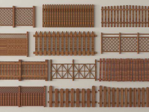 中式栅栏 围栏护栏 木护栏 栏杆 围栏 木栏杆su模型