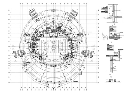 圆形篮球体育馆施工图cad施工图
