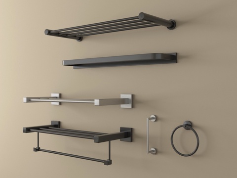 现代毛巾架 置物架 毛巾 卫浴小件su模型