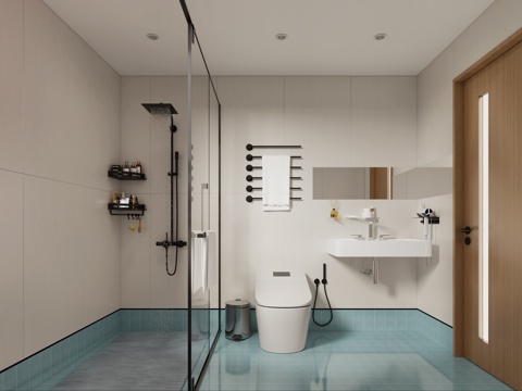  现代卫生间 智能马桶 淋浴房 明装浴室柜3d模型 