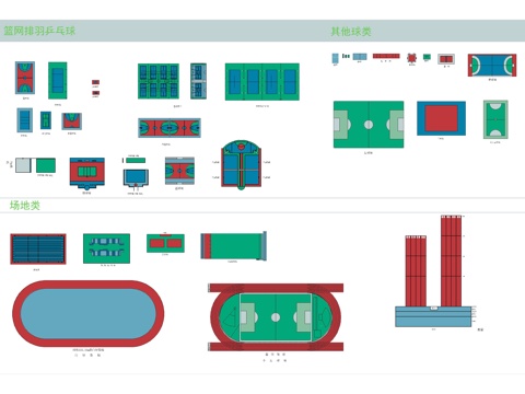 篮球场彩色平面图库cad施工图