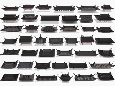 中式屋檐 古建屋檐檐线 房檐屋脊 飞檐 飞脊 瓦片 门头墙头su模型