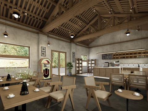 新中式餐厅 中餐厅 餐桌椅组合su模型