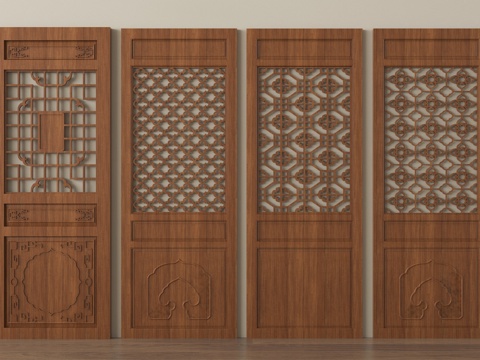 中式门窗 古建门 花格门 仿古木门 实木花格 雕花门 镂空花su模型