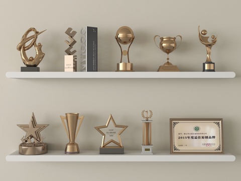 现代奖杯 奖状 荣誉证书su模型