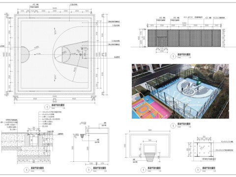 半场篮球场节点图cad施工图