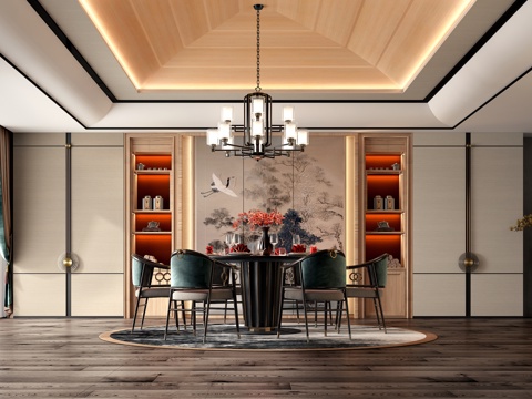 新中式餐厅su模型