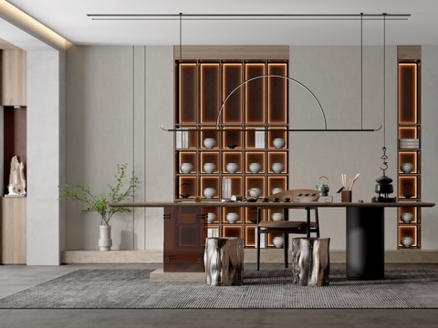 新中式茶室免费su模型