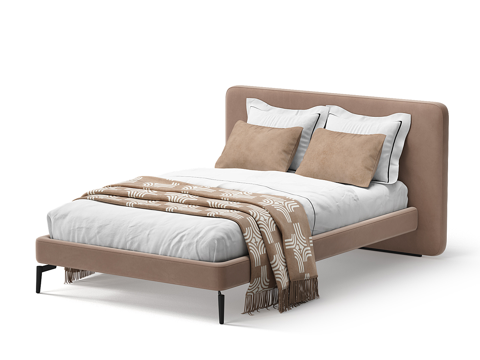  现代简约双人床 双人床 简约床 卧室床 抱枕 床垫3d模型 