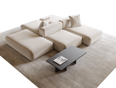 现代沙发茶几组合 多人沙发 双面沙发su模型