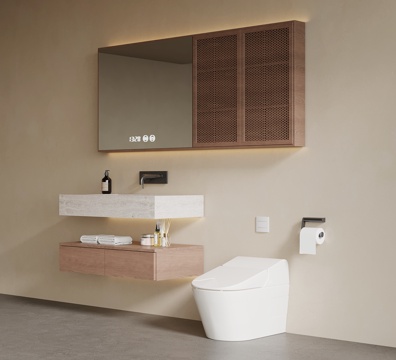 中古风浴室柜 马桶 卫浴小件su模型