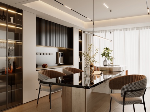 现代餐厅西厨su模型