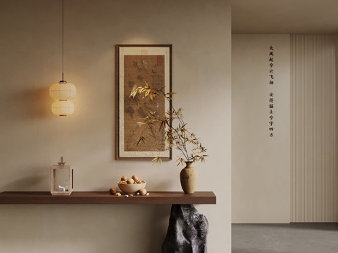 新中式玄关 端景台 摆件su模型