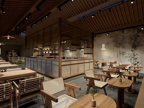 新中式餐厅 中餐厅 餐桌椅组合su模型