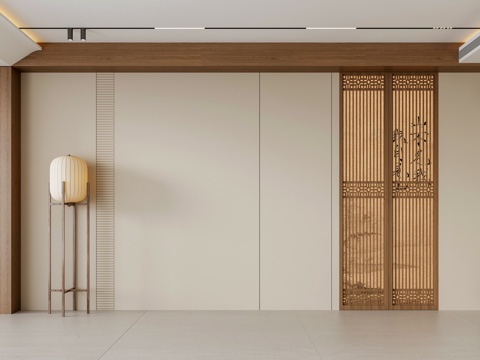 禅意新中式沙发背景墙 客厅背景墙 宋代美学 新中式壁画背景墙su模型