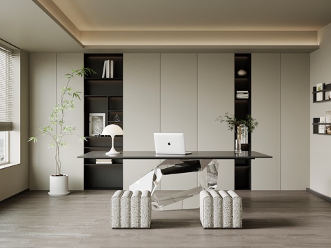 现代书房 书桌椅 书柜su模型