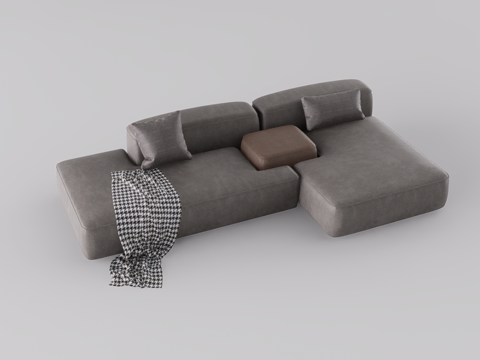 组合皮沙发su模型