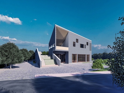 现代展览馆建筑 博物馆 建筑外观su模型