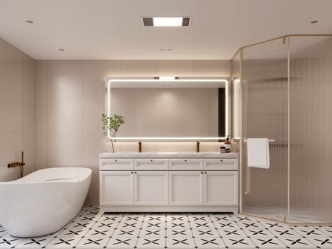  法式卫生间 法式浴室柜 欧式浴室柜 淋浴房 浴盆3d模型 