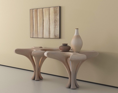 侘寂中古条案 条案 玄关柜 饰品摆件组合 罐子 挂画su模型