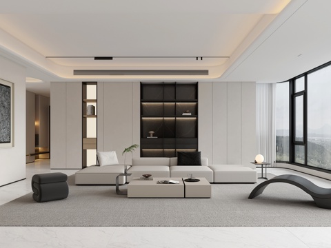 现代简约大平层家居客厅沙发背景su模型