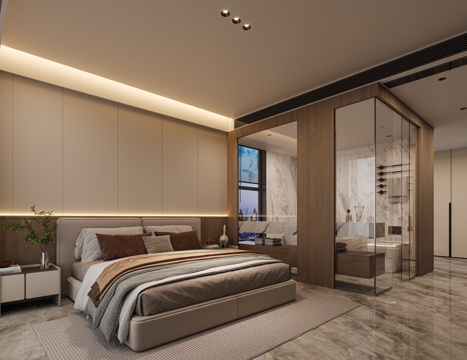  现代意式轻奢主人房 卧室3d模型 