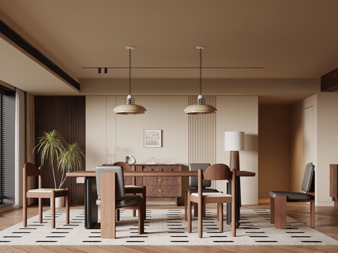  中古风餐厅 餐桌椅 餐边柜3d模型 